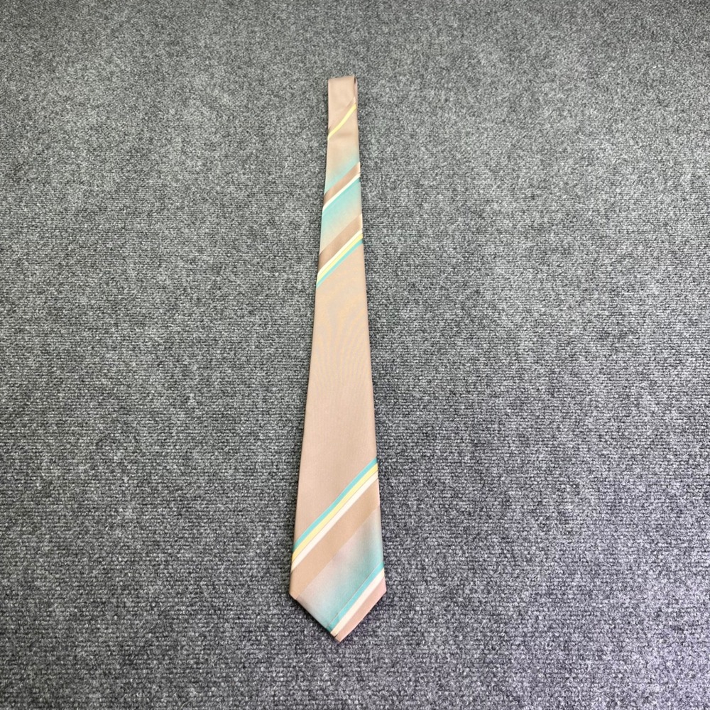 Vintage Envoy Necktie Brown Teal Striped Vintage Retro Wide Blade Polyester Tie